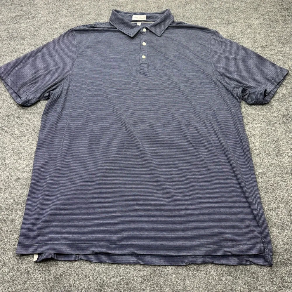 Peter Millar Mens XXL Navy Blue White Micro Stripe Pima Cotton Silk Polo Shirt - Picture 1 of 8